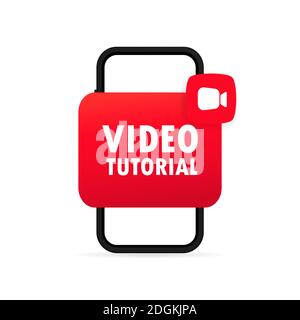 Video tutorials button. Watching webinar, streaming video online on smartphone. Vector on isolated white background. EPS 10. Stock Vector