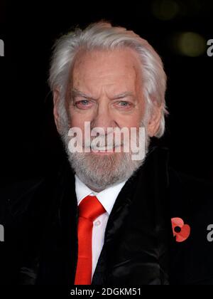 Donald Sutherland attending the UK premiere of The UK Premiere of The Hunger Games: Mockingly Part 2 at the Odeon Leicester Square in London. Stock Photo