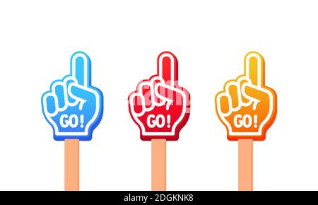 Color gloves icon. Hand up with Go text. Vector on isolated white background. EPS 10. Stock Vector