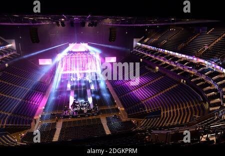 General view of the arena as the lights are tested on stage before the ...