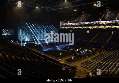 General view of the arena as the lights are tested on stage before the ...