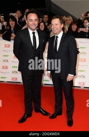 Ant (left) and Dec aka Anthony McPartlin and Declan Donnelly attending the National Television Awards 2016 at the O2 Arena, London. Stock Photo