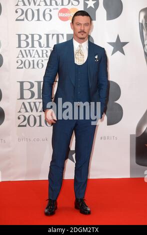 Luke Evans arriving for the 2016 Brit Awards at the O2 Arena, London. Credit: Doug Peters/ EMPICS Entertainment Stock Photo