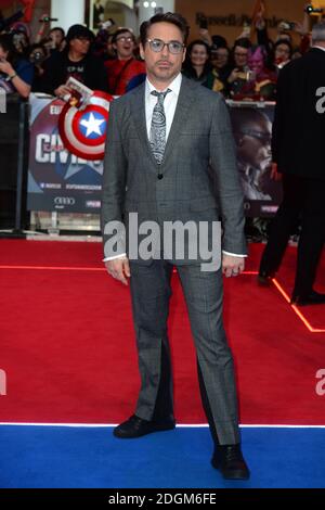 Robert Downey Jr. arriving for the Captain America: Civil War European Premiere at the Vue Westfield, London. Tuesday 26th April 2016. Picture Credit Doug Peters EMPICS Entertainment  Stock Photo