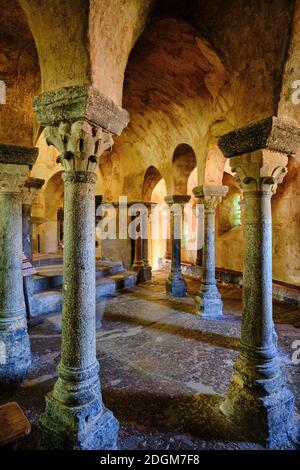 France, Haute-Loire (43), Le Puy-en-Velay, stage on the way to Saint Jacques de Compostela, the chapel of Saint-Michel d'Aiguilhe Stock Photo