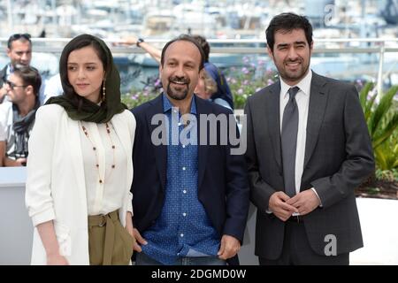 Taraneh Alidoosti, Ashgar Farhadi and Shahab Hosseini attending The Salesman photocall, held at the Palais De Festival, Cannes. Part of the 69th Cannes Film Festival in France. (Mandatory credit: Doug Peters/EMPICS Entertainment)   Stock Photo