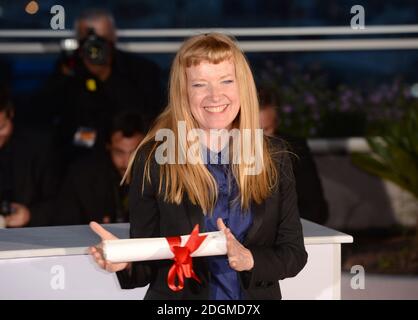 Director Andrea Arnold with the Jury Prize for the film American Honey at the Palme D'Or Winner Photocall , held at the Palais De Festival, Cannes. Part of the 69th Cannes Film Festival in France.   Stock Photo