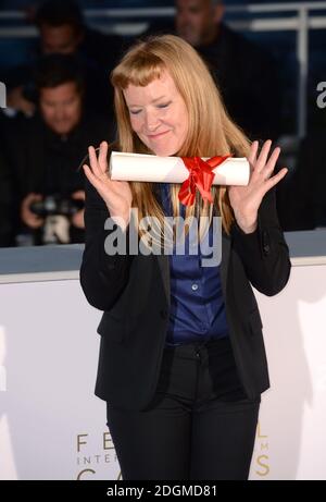 Director Andrea Arnold with the Jury Prize for the film American Honey at the Palme D'Or Winner Photocall , held at the Palais De Festival, Cannes. Part of the 69th Cannes Film Festival in France.   Stock Photo