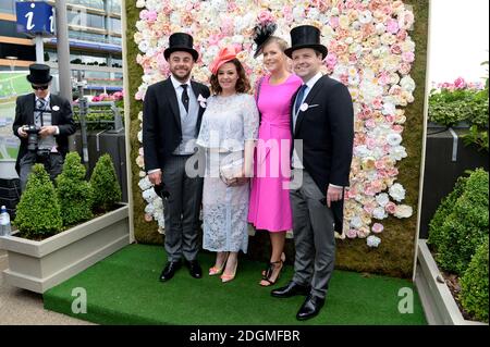 Anthony McPartlin (left) with wife Lisa Armstrong and Declan Donnelly (right) and wife Ali Astall pose for photographs on day two of Royal Ascot  Stock Photo