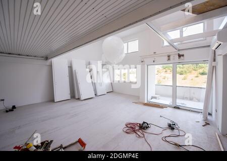 Interior doors stacked in a new apartment Stock Photo