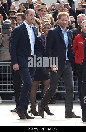 Prince William, The Duke of Cambridge,  and Prince Harry visit the Coca Cola London Eye for World Mental Health Day with the charity Heads Together. Photo credit should read: Doug Peters/EMPICS Entertainment  Stock Photo