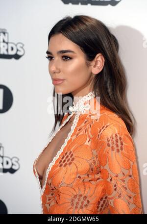 Dua Lipa arriving at the BBC Radio 1 Teen Awards, held at the SSE Wembley Arena, London.  Picture date: Sunday, 23 October, 2016. Photo credit should: Doug PetersEMPICS Entertainment Stock Photo