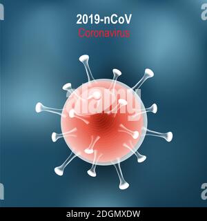 Coronavirus disease. Virion of COVID-19 on blue background. vector illustration. Under the microscope. MERS-Cov. Novel coronavirus Stock Vector