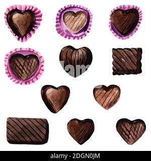 set of heart shaped chocolates Stock Photo