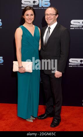 Dame Sarah Storey and Barney Storey during the red carpet arrivals for BBC Sports Personality of the Year 2016 at The Vox at Resorts World Birmingham. Photo credit should read: Doug Peters/EMPICS Entertainment Stock Photo