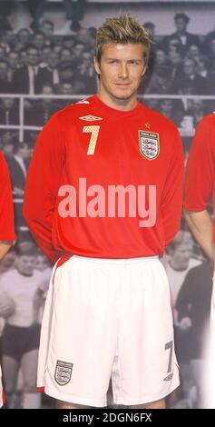 David Beckham unveiling the new England strip, at the Radisson Hotel, Manchester. Doug Peters/allactiondigital.com Stock Photo