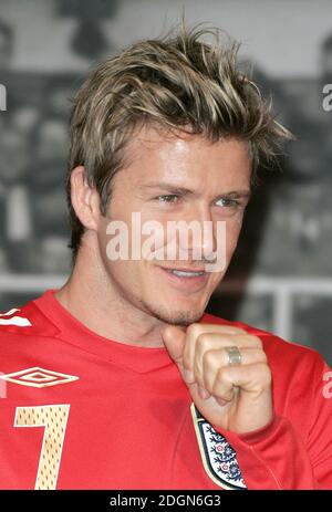 David Beckham unveiling the new England strip, at the Radisson Hotel, Manchester. Doug Peters/allactiondigital.com Stock Photo