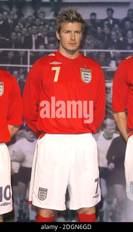 David Beckham unveiling the new England strip, at the Radisson Hotel, Manchester. Doug Peters/allactiondigital.com Stock Photo