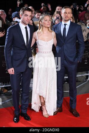 Robert Pattinson, Sienna Miller and Charlie Hunnam arriving at the UK Premiere of Lost City of Z, The British Museim, London.  Stock Photo