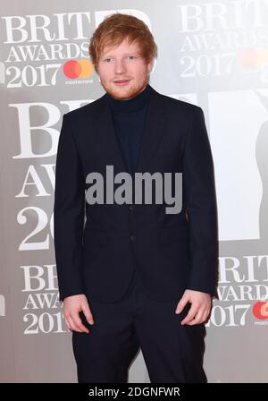Ed Sheeran attending the BRIT Awards 2017, held at The O2 Arena, in London.  Picture date Tuesday February 22, 2017. Picture credit should read Doug Peters/ EMPICS Entertainment. Editorial Use Only - No Merchandise. Stock Photo