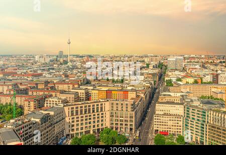 City view of Berlin and Leipziger Strasse seen from the panorama point on Potsdamer Platz, Germany Stock Photo