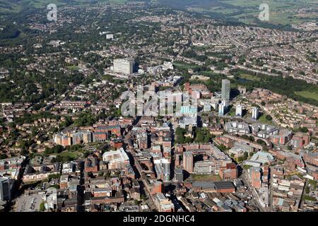 aerial view of the west side of Sheffield city centre with Sheffield University prominent Stock Photo