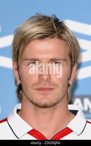 David Beckham launching England's new England home football kit in Heathrow today. Headshot, earring, highlights.  Â©Doug Peters/allaction.co.uk  Stock Photo