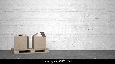 Move cardboards in emty room - Illustration Stock Photo