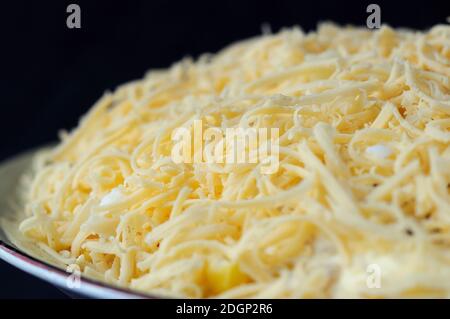 Salad sprinkled with grated cheese closeup. Shallow depth of field Stock Photo