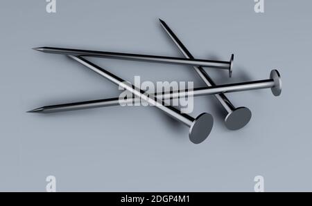 3D group of steel nails on light background Stock Photo
