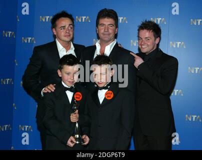 Ant and Dec, little Ant and Dec and Simon Cowell at The National TV Awards, the Royal Albert Hall, London.  Stock Photo