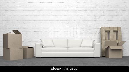 Move cardboards in emty room - Illustration Stock Photo