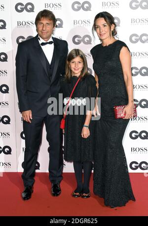 Antonio Conte with wife Elisabetta Muscarello and daughter  Vittoria Conte attending the GQ Men of the Year Awards 2017 held at the Tate Modern, London. Picture credit should read: Doug Peters/Empics Entertainment Stock Photo