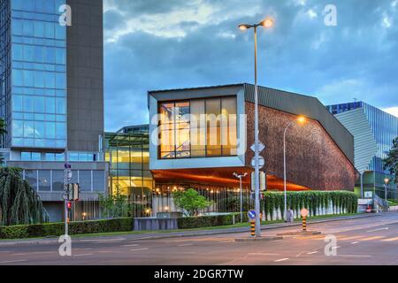 Geneva, Switzerland - July 13, 2020 - Evening capture of the WIPO Conference Hall next to World Intellectual Property Organization in Geneva, Switzerl Stock Photo