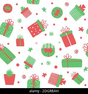 Vector seamless pattern with cute gift boxes. Christmas background for wrapping papper, wallpapers, fabric print Stock Vector