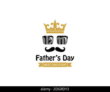 happy father's day with mustache and crown logo template inspiration Stock Vector
