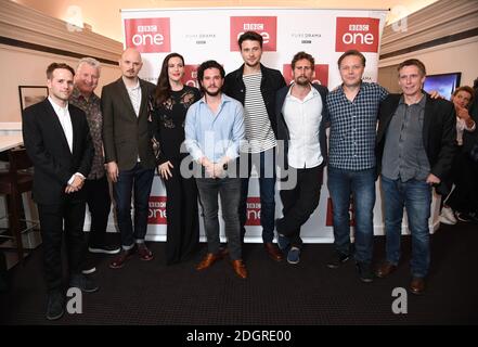 Cast and Crew of Gunpowder including Liv Tyler (fourth from left) Edward Holcroft, (third from right) and Kit Harington (centre), Ollie Madden (far left) and Ronan Bennett (far right) attending a preview of new BBC drama Gunpowder, held at BAFTA, 195 Piccadilly, London. Photo credit should read: Doug Peters/EMPICS Entertainment Stock Photo