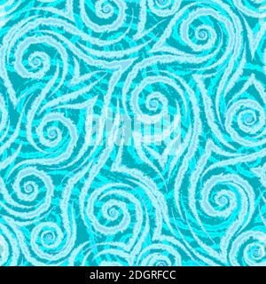 Light turquoise smooth lines corners and spirals with torn edges on a turquoise background vector seamless pattern.Abstract geometric texture ice on Stock Vector