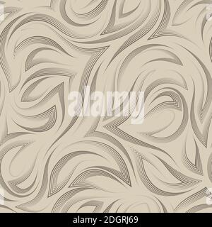 Brown smooth lines and corners vector geometric seamless pattern on beige background. Graceful flowing pattern and stripes. Stock Vector
