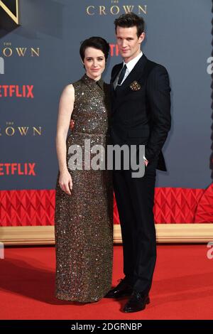 Claire Foy (left) and Matt Smith attending the season two premiere of The  Crown at the Odeon, Leicester Square, London Stock Photo - Alamy