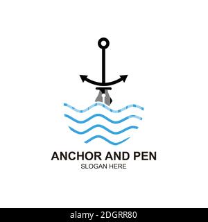 symbol icon ocean Illustration Of anchor and pen inspiration Stock Vector