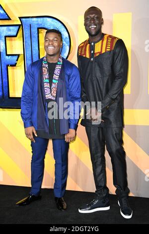 John Boyega and Stormzy attending the European premiere of Marvel Studios' Black Panther, held at the Eventim Hammersmith Apollo, London. Photo credit should read: Doug Peters/EMPICS Entertainment Stock Photo