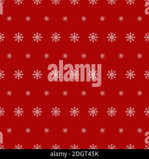 Snowflake seamless pattern. Snow on red background. Abstract wallpaper, wrapping decoration. Merry Christmas holiday, Happy New Year celebration. Stock Photo