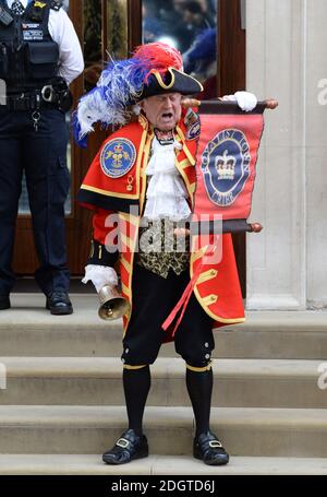 A town crier outside the Lindo Wing at St Mary's Hospital in Paddington, London. Photo credit should read: Doug Peters/EMPICS Entertainment Stock Photo