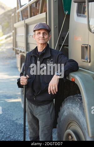 Portrait of Brian Jones, a former mine worker who now leads quarry tours in the Llechwedd Slate Caverns, Blaenau Ffestiniog, Gwynedd, Wales, UK Stock Photo