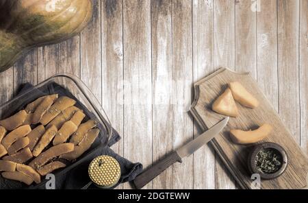 Pumpkin slices baked with honey and herbs Stock Photo