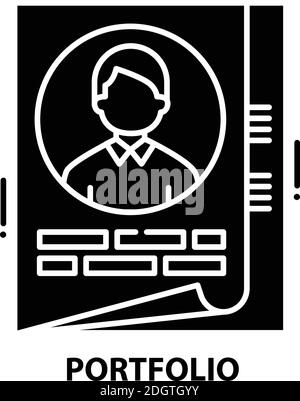 portfolio icon, black vector sign with editable strokes, concept illustration Stock Vector