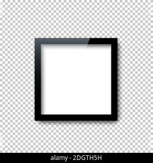 Black square frame template with empty white copy space inside isolated on transparent background. Dark bound border shape with blank surface. Vector Stock Vector