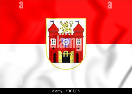 3D Flag of Liberec, Czech Republic. 3D Illustration. Stock Photo