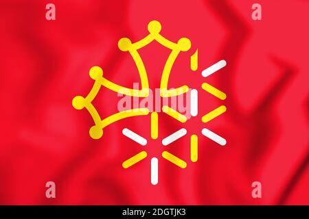 3D Flag of Languedoc-Roussillon-Midi-Pyrenees, France. 3D Illustration. Stock Photo